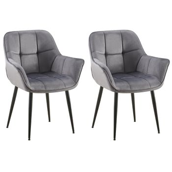 Set de 2 silla de comedor con reposapiés en terciopelo gris oscuro