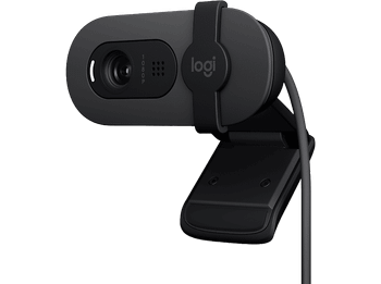 Webcam - Logitech Brio 100, Iluminación automática, Full HD 1080p, USB, Micrófono omnidireccional integrado, Tapa de privacidad, PC-Mac, Negro