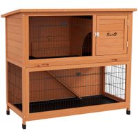 pawhut conejera caseta para conejos resistente a la intemperie 2 bandejas 123x63x112 cm naranja   aosom espana