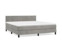 cama box spring con colchon terciopelo gris claro 180x200 cm rayas verticales
