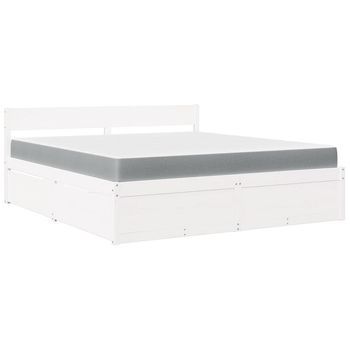 Cama Con Cajones Y Colchón Madera Maciza Pino Blanca 180x200 Cm