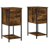 pack 2 uds mesitas noche  mesa auxiliar  mesilla madera ingenieria roble ahumado 32x42x70 cm