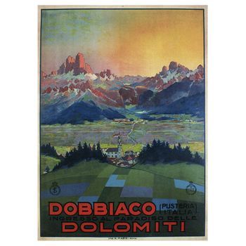 Legendarte - Cartel Turístico Vintage Dobbiaco Dolomiti - Cuadro Lienzo, Impresión Digital Cm. 50x70