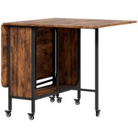 homcom mesa plegable con 6 ruedas y estante estilo industrial en madera y metal marron rustico   aosom espana