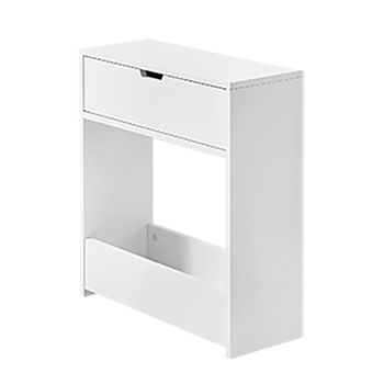 Carrito estrecho de baño con 1 cajón y 1 bandeja madera blanco