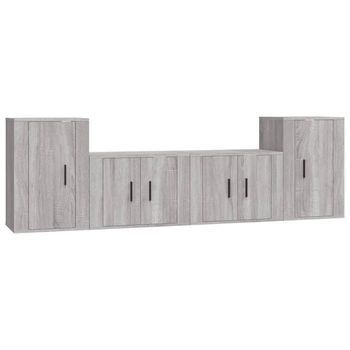 Set De 4 Uds Muebles Tv | Mueble De Salón | Armario Tv Madera Contrachapada Gris Sonoma