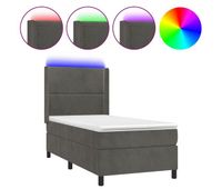 cama box spring colchon y led terciopelo gris oscuro 90x190 cm liso con clavos