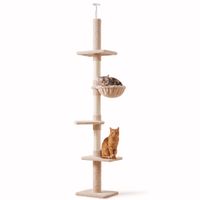 pawhut arbol rascador escalador de gato para fijar al techo altura ajustable con plataformas hamaca y postes de sisal beige   aosom espana