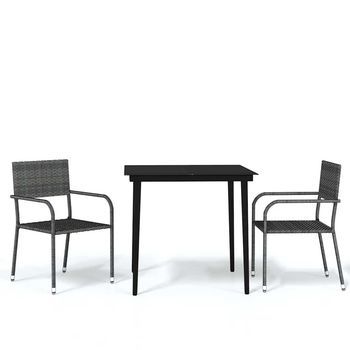 Juego De Comedor Para Jardín 3 Uds | Conjunto Mueble Jardin Mesa Y Sillas Gris