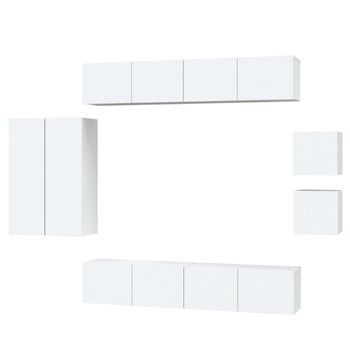 Set De Muebles Para Tv 8 Piezas Madera Contrachapada Blanco Vidaxl