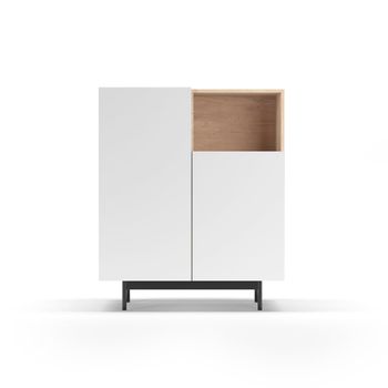 Aparador 1 hueco de melamina roble y blanco patas grafito 110x90x34cm