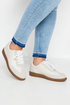 Deportivas Blancas Retro Con Suela De Goma En Ancho Especial