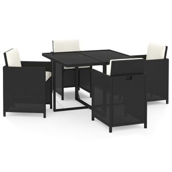 Conjunto Comedor Jardin 5 Uds | Mueble Jardin Mesa Y Sillas Con Cojines Ratán Sintético Negro