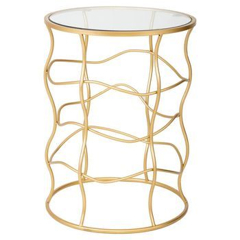 Mesa Auxiliar De Metal Dorado Y Cristal D46x60