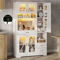 aparador vitrina - mueble de almacenamiento para cocina - mdf - blanco 105x40x185cm