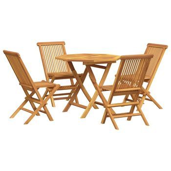 Conjunto Comedor Jardin 5 Uds | Mueble Jardin Mesa Y Sillas Madera Maciza De Teca