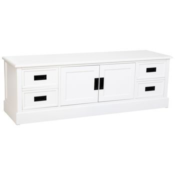 Mueble Bajo De Madera Blanco Con 2 Puertas Y 4 Cajones 154x45x51.5h Cm