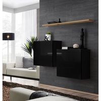 conjunto de muebles de salon switch sbi diseno color negro brillante y estanteria de roble wotan