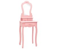 juego de tocador - tocador de maquillaje - mesa de tocador y taburete madera paulownia rosa 50x59x136 cm