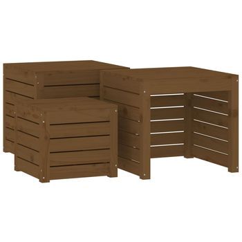 Set Cajas De Jardín 3 Pzas Madera Maciza Pino Gris Marrón Miel Cfw631300