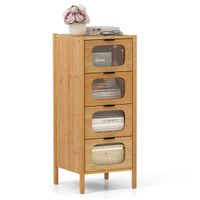 costway comoda de 4 cajones de bambu con vidrio templado estriado 40 x 40 x 97 cm natural