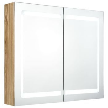 Armario De Baño | Mueble Baño Con Espejo Y Led Color Roble 80x12x68 Cm