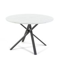 mesa redonda 110 cm con patas de metal y tablero laminado efecto marmol - carlo