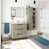 pack bano completo color roble alaska industrial mueble bano  espejo  columna lavabo ceramico incluido