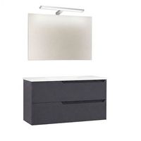 kibath mueble de bano con lavabo espejo y aplique led victoria 100x45 cm acabado grafito mate 2 cajones suspendido