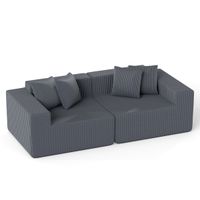 costway sofa sin estructura de pana asiento profundo respaldo reposabrazos 4 cojines sin montaje para salon dormitorio 204cm gris