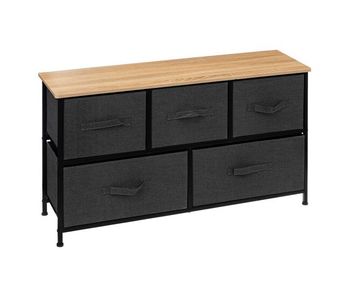 Cómoda baja tissa de 5 cajones dormitorio en roble claro y gris oscuro acero 100x55 cm