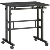 homcom escritorio sentado y de pie regulable en altura 70x60 cm con ruedas y tablero inclinable de estructura metalica negra   aosom espana