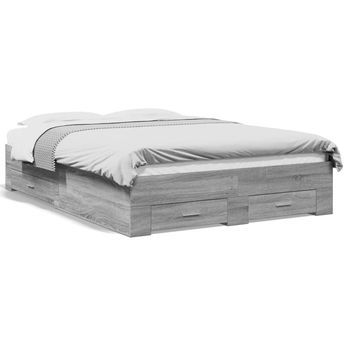 Cama Para Adultos | Cama Con Cajones Madera Ingeniería Gris Sonoma 140x190 Cm