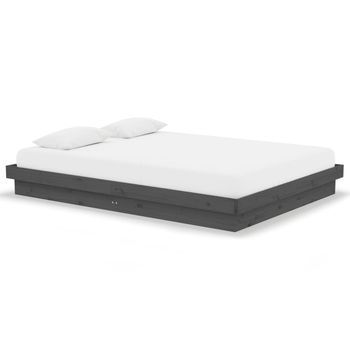 Estructura De Cama Matrimonial Madera Maciza Gris 135x190cm