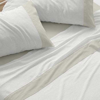 Juego De Sábanas 50% Algodón Diseño Naif Azul 180 X 190/200 Cm - Laurel - Burrito Blanco
