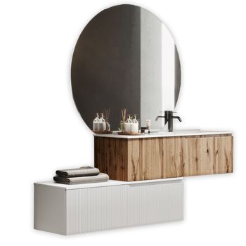 Composición Baño De Lavabo Recto De 4 Piezas Venere En Roble/blanco Mate En Mdf