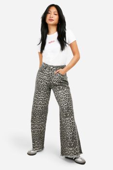 Vaqueros Petite De Pernera Recta Con Estampado De Leopardo, Multi