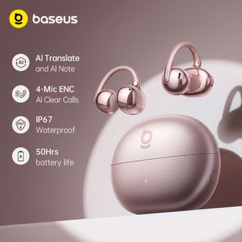 Auriculares inalámbricos con clip de oreja abierta Baseus Bowie MC2 S, Bluetooth 6.0, diseño cómodo para practicar deportes, 4 micrófonos, llamadas nítidas, función de traducción.