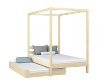 cama individual de madera con dosel y cajon para colchon n01 pino incoloro
