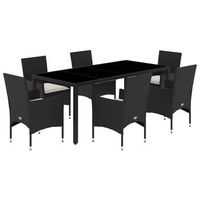 set comedor jardin 7 pzas cojines ratan sintetico vidrio negro vidaxl