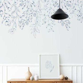 Papel pintado panorámico con vegetación colgante, azul 225 x