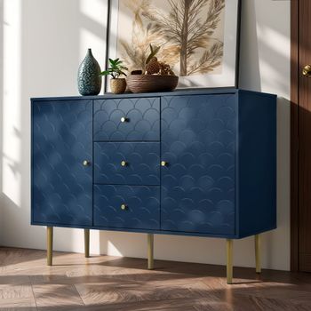 Cómoda aparador alto 2 puertas 3 cajones azul marino