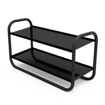 Zapatero de metal negro y tela, 63 x 23 x 35 cm