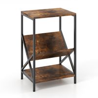costway mesa auxiliar de 3 niveles mesa de cafe pequena con revistero en forma de v marco de metal y almohadillas ajustables para salon marron