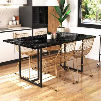 Mesa de comedor para 6 personas en efecto mármol negro 160