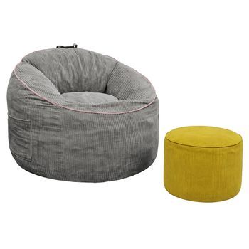 Sillón Puff Ergonómico Con Reposapiés - Mueble De Salón - Franela - Gris (103x95x80cm)