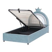 cama infantil tapizada moderna de terciopelo 90 x 200 cm con somier de listones espacio de almacenaje azul grisetot