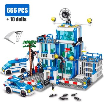 Juego de bloques de construcción de estación de policía urbana, bloques de coche para niños, modelo de estación de policía DIY, juguete educativo para niños, regalo de vacaciones