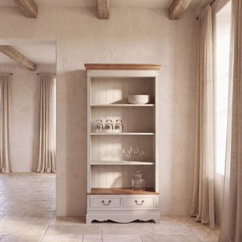 Librería de pino y chapa de roble crema con 2 cajones