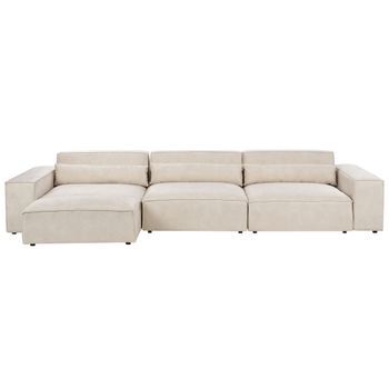 Moderno Sofá Modular 3 Plazas Con Otomana Tapizado De Terciopelo Beige Hellnar